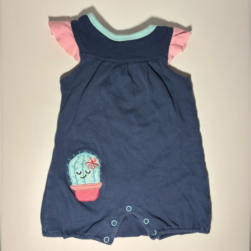 Blue Baby Romper with Cactus Design